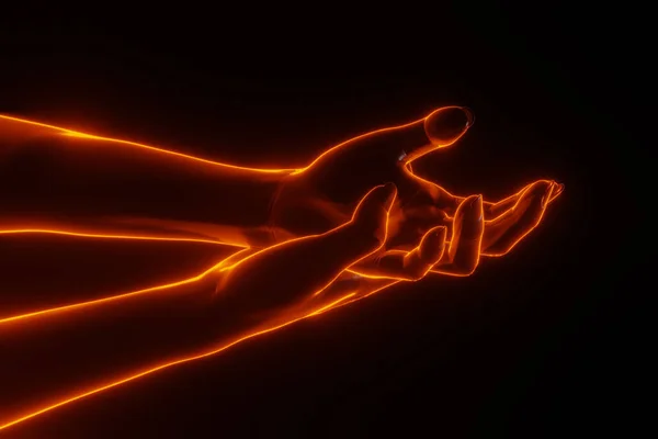 Close View Hand Massaging Arthritic Hand Wrist Fire Glowing Effect — Fotografia de Stock