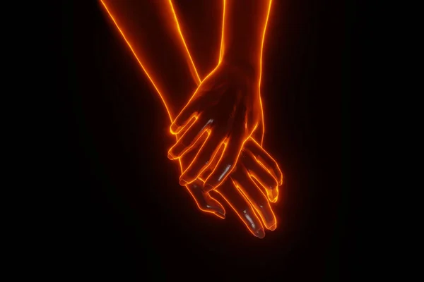 Couple Holding Hand Light Fire Glowing Effect Concept Together Rendering — 스톡 사진