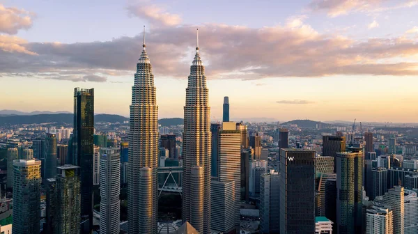 KUALA LUMPUR, MALAYSIA - FEBRUARY 1, 2019: View of KLCC and other skyscrapers in the middle of Kuala Lumpur during late afternoon