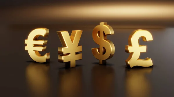 Golden Color Currency Symbols Currency Icon Euro Yen Dollar Sign — Fotografia de Stock