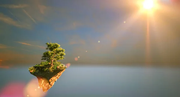 Fantasy Floating Island Natural Tree Rock Surreal Float Landscape Paradise — ストック写真