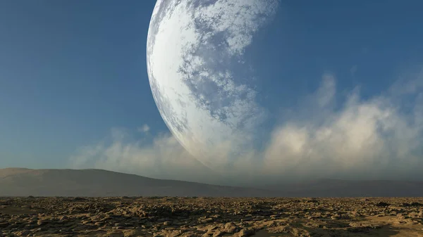 Renderizzato Spazio Con Grande Luna Sul Cielo — Foto Stock