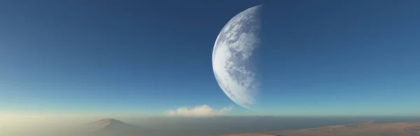Moon Rises Planet Earth Panorama View — 스톡 사진