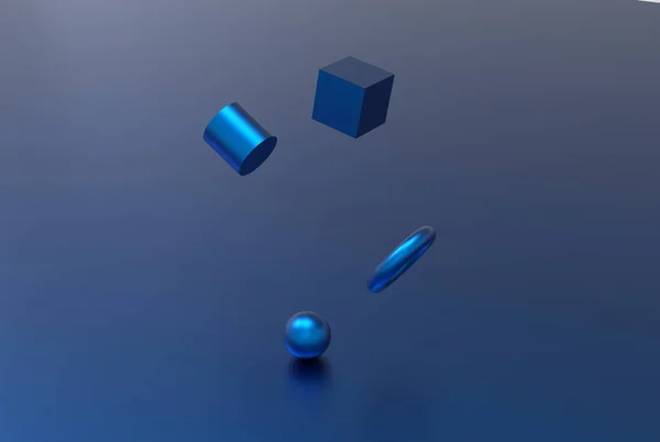 Blue Metallic Geometric Shape Form Floating Rendering — Photo