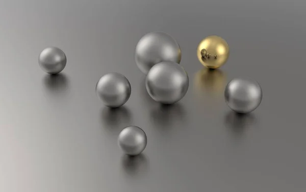 金属集团概念领头羊圈 银球中的黄金 3D渲染说明 — 图库照片