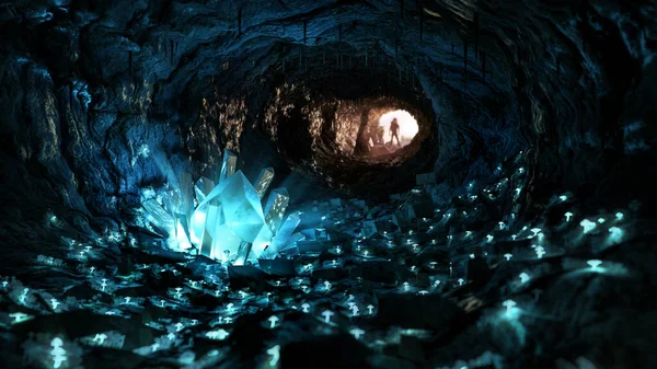 Mysterious Blue Crystal Cave Stimulating Adventure Concept — Photo