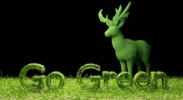 Green Letter Green Field Grass Deer Isolated Black Background — Foto Stock