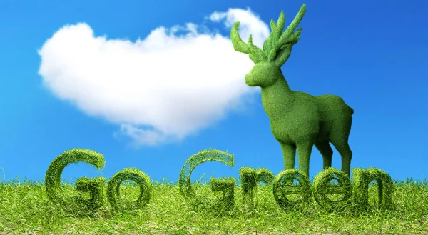 Green Field Deer Clear Cloud Blue Sky — Stock Photo, Image