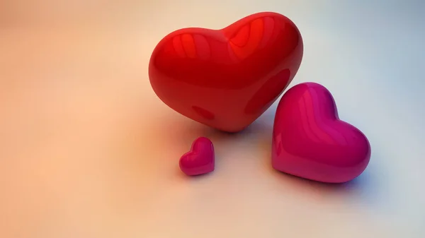 Three Red Hearts Love Shape Symbol Loving Couple Child — Stockfoto