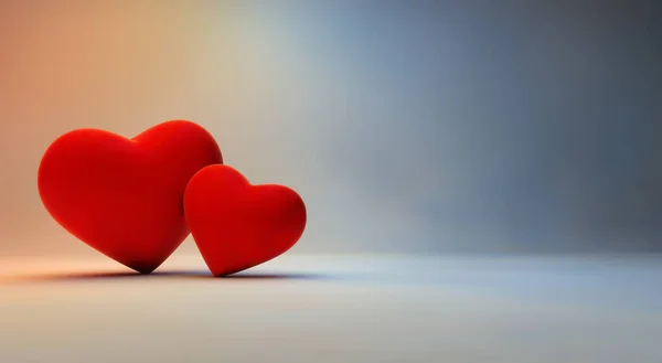 两颗红心爱形 情人情人节的象征 — 图库照片