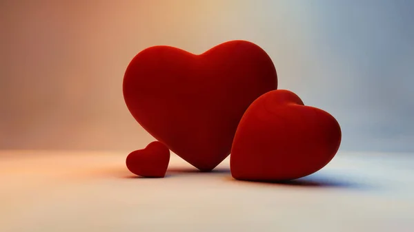 Three Red Hearts Love Shape Symbol Loving Couple Child Lovely — Stockfoto