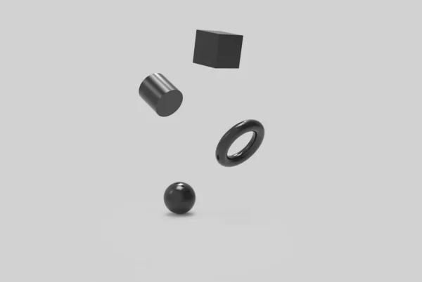 Geometric Shape Form Black Set Grey Background Rendering — Photo