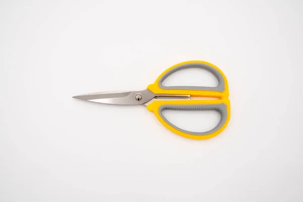 Yellow Grey Handle Scissors Isolate White Background Paper Art Multipurpose — Stock Fotó