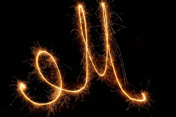 Sparkle Firework Writing Font Black Background — Fotografie, imagine de stoc
