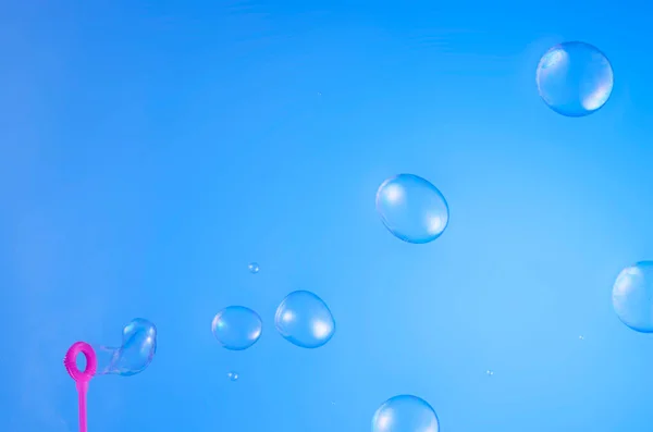 Burbujas Jabón Aisladas Sobre Fondo Azul — Foto de Stock