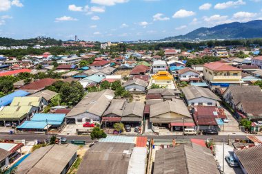 Selangor, 22 Ekim 2017 Malezya: Kampung Baru Sungai Buloh, Selangor 'daki hava manzaralı kasaba. Malezya