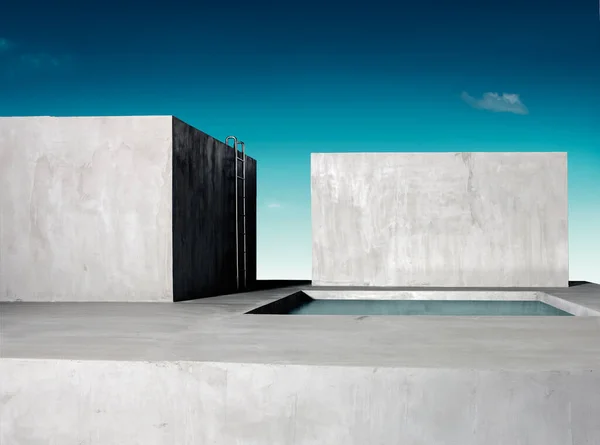 Betonové Abstraktní Architektura Obloze Pozadí Bazénem — Stock fotografie