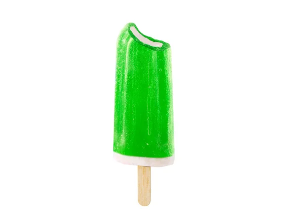 Grün Gebissenes Eis Pop Isoliert Auf Weißem Hintergrund — Stockfoto