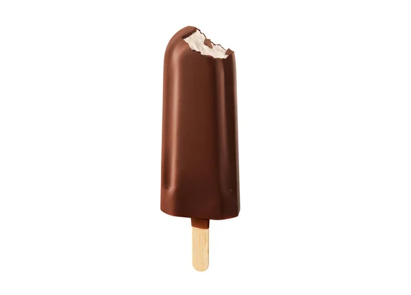 Paleta Mordida Con Glaseado Chocolate Aislado Sobre Fondo Blanco — Foto de Stock