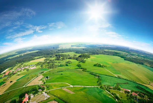 Luchtfoto Uitzicht Het Grote Platteland Tijdens Zomerdag Achtergrond Van Witte — Stockfoto