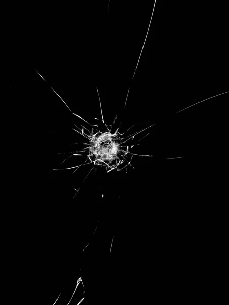 黑色背景玻璃纹理开裂 孤立的现实破裂玻璃效应 — 图库照片