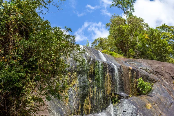 Hermosa Cascada Llena Musgo Rodeada Árboles Verdes — Foto de Stock