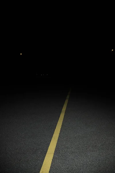 Black Asphalt Road Texture Yellow Stripes — Stock Photo, Image
