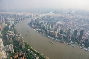 Shanghai pudong skyline and huangpu river aerial view 