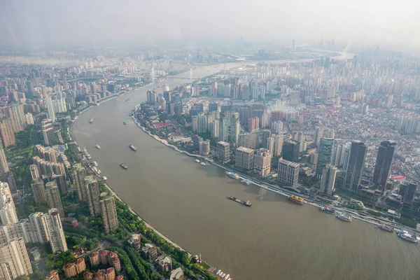 Shanghai Pudong Skyline Vista Aérea Del Río Huangpu — Foto de Stock