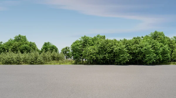 Empty asphalt road with comfortable green tree garden with blue sky, nice street pedestrian with beautiful park