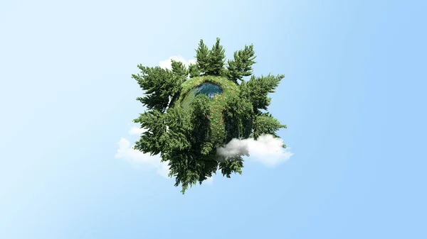 Small Garden Planet Lake Isolated Blue Sky Background — Photo