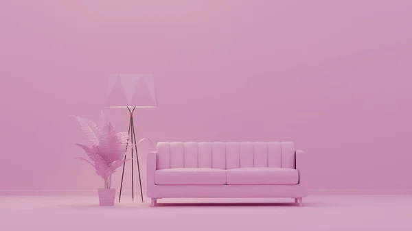 Interior Room Plain Monochrome Light Pink Color Sofa Floor Lamp — Φωτογραφία Αρχείου