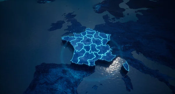 Abstract Geometric Futuristic Concept Map France Borders Scribble Blue Neon — 스톡 사진