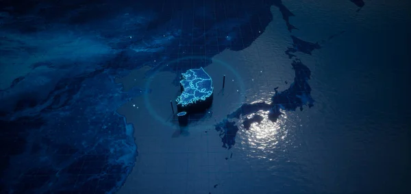 Abstract Geometric Futuristic Concept Map South Korea Borders Scribble Blue — 스톡 사진
