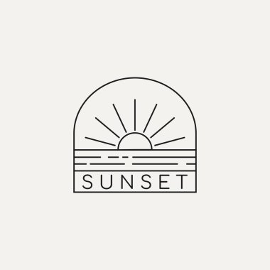 Sunset Line sanat tarzı logo tasarımı. Vektör illüstrasyonu.
