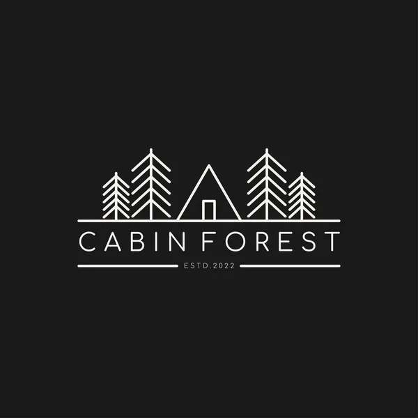 Kulübe Ormanı minimalist logo şablonu. Ağaçlar ve çadır logosu tasarımı. Vektör illüstrasyonu.