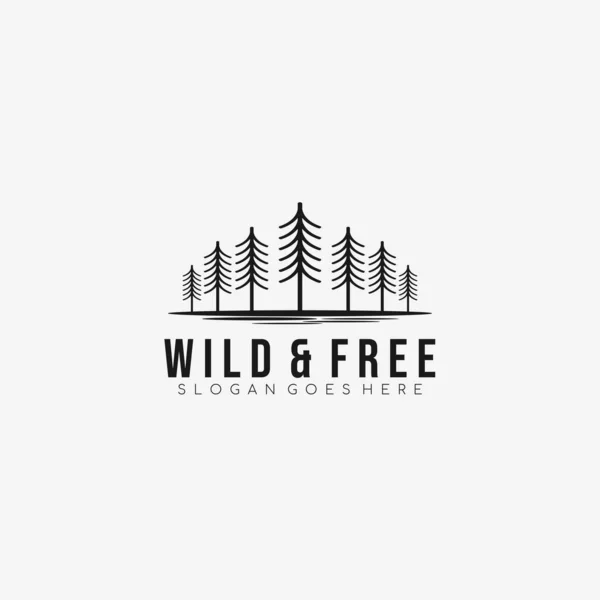 Vahşi ve ücretsiz minimalist logo şablonu. Açık hava logosu tasarımı. Vektör illüstrasyonu.