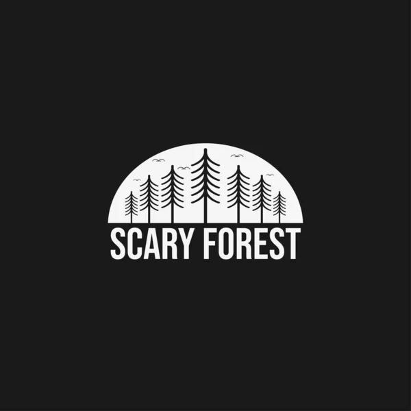 Korkunç orman logosu şablonu. Trees logo tasarımı Vektör illüstrasyonu