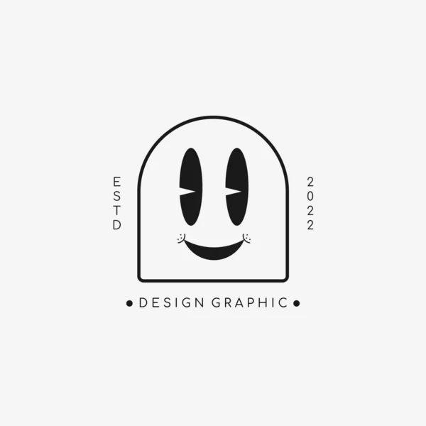 Gülen çizgi film logosu. Mininmalist logo tasarımı. Vektör illüstrasyonu.