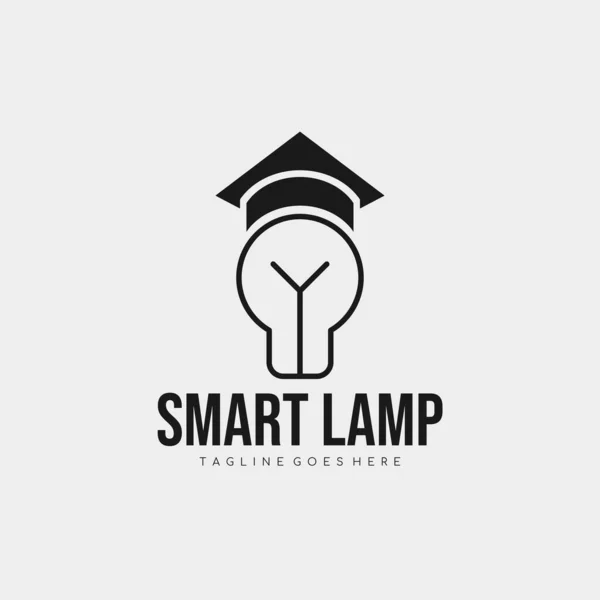 Akıllı lamba logosu tasarımı. Mezuniyet elbisesi logosu şablonu takan bir lamba. Vektör İllüstrasyonu