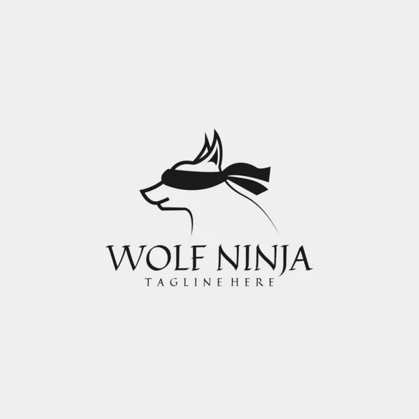 Kurt ninja logosu tasarımı. Kurt logosu şablonu, göz bağını kullanıyor. Vektör İllüstrasyonu