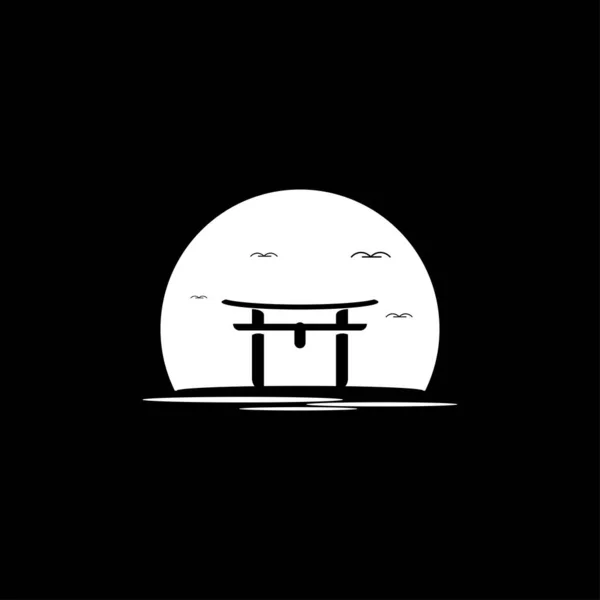 Japon torii kapı silueti logo şablonu. Vektör illüstrasyonu