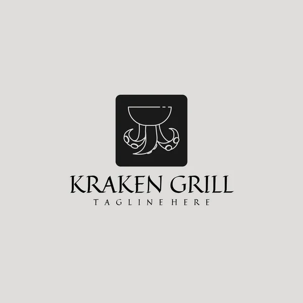Kraken ızgara logosu tasarımı ilham verici. Düz modern restoran logosu şablonu. Vektör İllüstrasyonu
