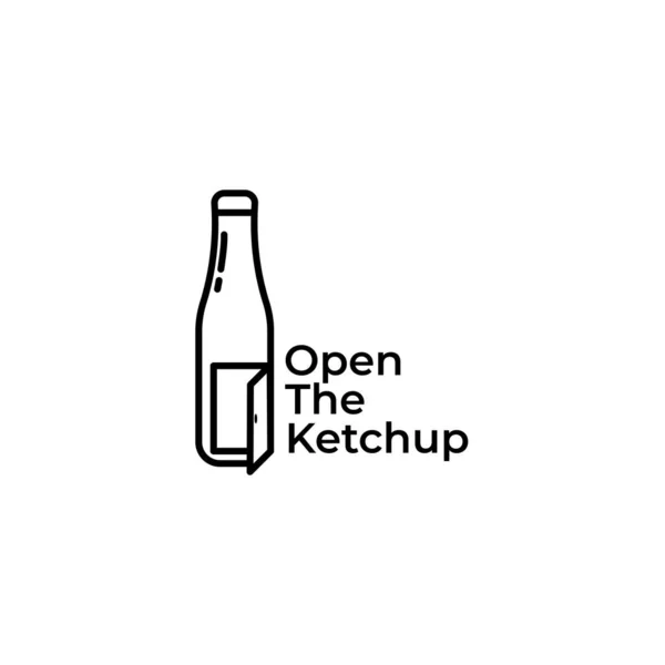 Ketçap logosu tasarımı ilhamını aç. Minimalist çizgili ketçap şişesi logo şablonu. Vektör İllüstrasyonu