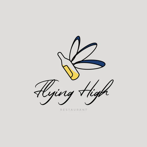 Uçan yüksek logo tasarımı ilhamı. Minimalist çizgili sanat restoranı veya bar logosu şablonu. Vektör İllüstrasyonu