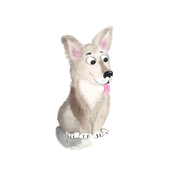 Adorable Perro Bebé Aislado Sobre Fondo Blanco Acuarela Ilustración Dibujada — Foto de Stock