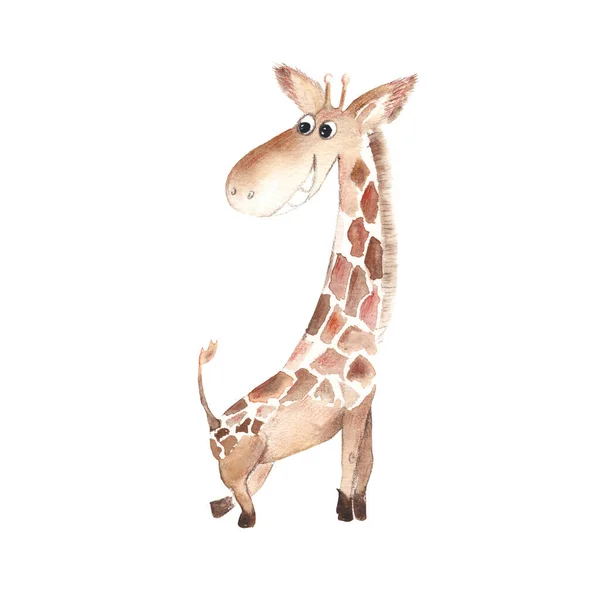 Rozkošná Žirafa Izolované Bílém Pozadí Akvarel Ručně Kreslené Ilustrace Ideální — Stock fotografie