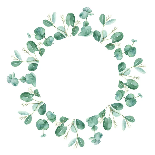 Watercolor Frame Isolated White Background Rustic Greenery Eucalyptus Branches Hand — Zdjęcie stockowe