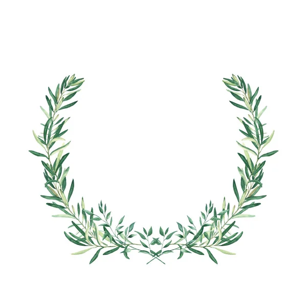Watercolor Olive Wreath Pistachio Branches Isolated White Background Hand Drawn — Stock Photo, Image