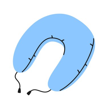 El çizimi seyahat yastığının hoş bir çizimi. Boyun etiketi için düz vektör yastığı basit renkli karalama stiliyle. Yolculuk rahat aksesuar simgesi ya da yazdırma. Beyaz arkaplanda izole.